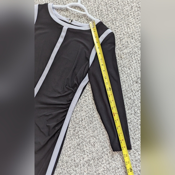 Ralph Lauren Women's (Size 8) Black & White Lined Long Sleeve Dress with Ruching - Picture 8 of 12